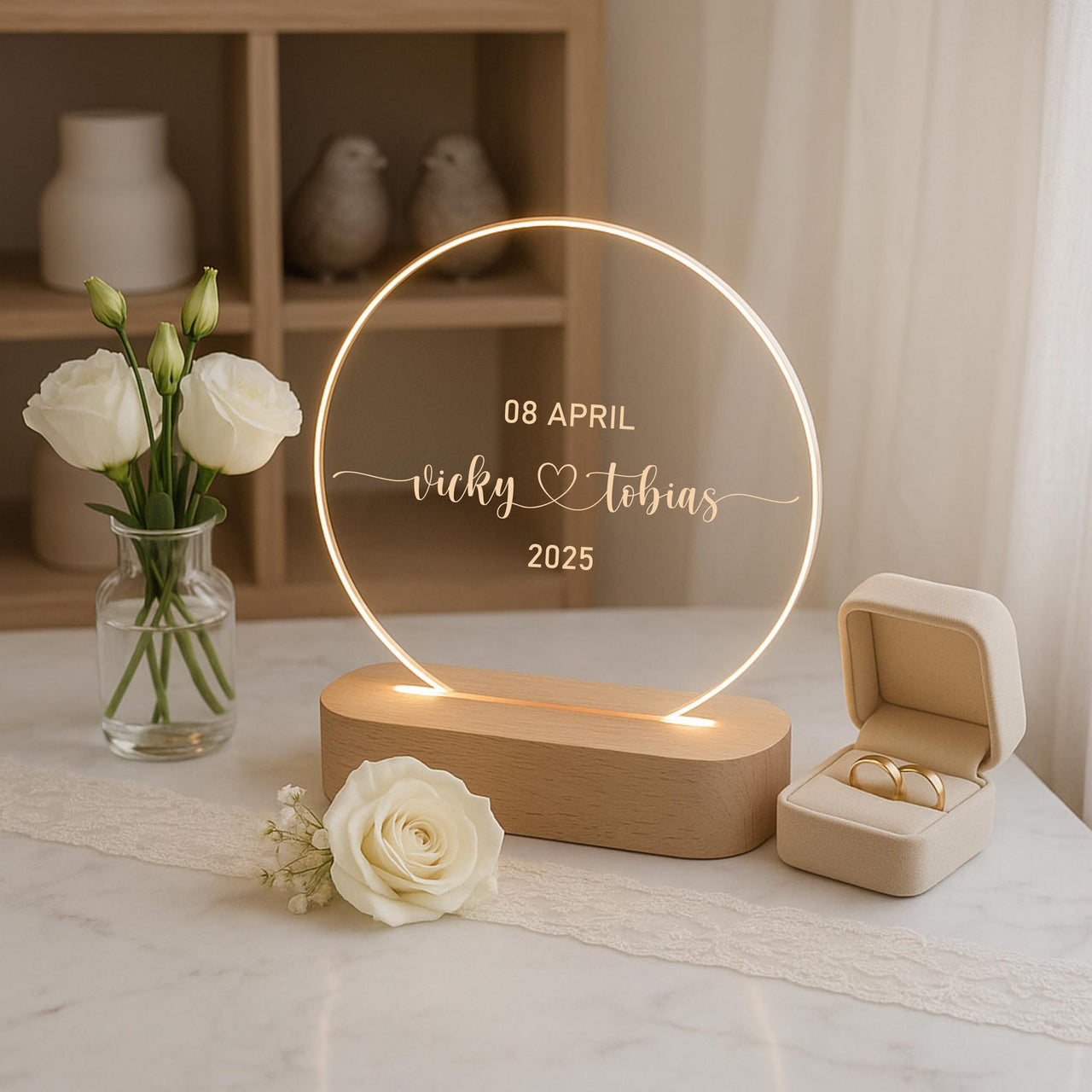 Personalized LED lamp – wedding gift with names & date. Unique couple gift. Wedding decoration. Couple gift. Anniversary gift.